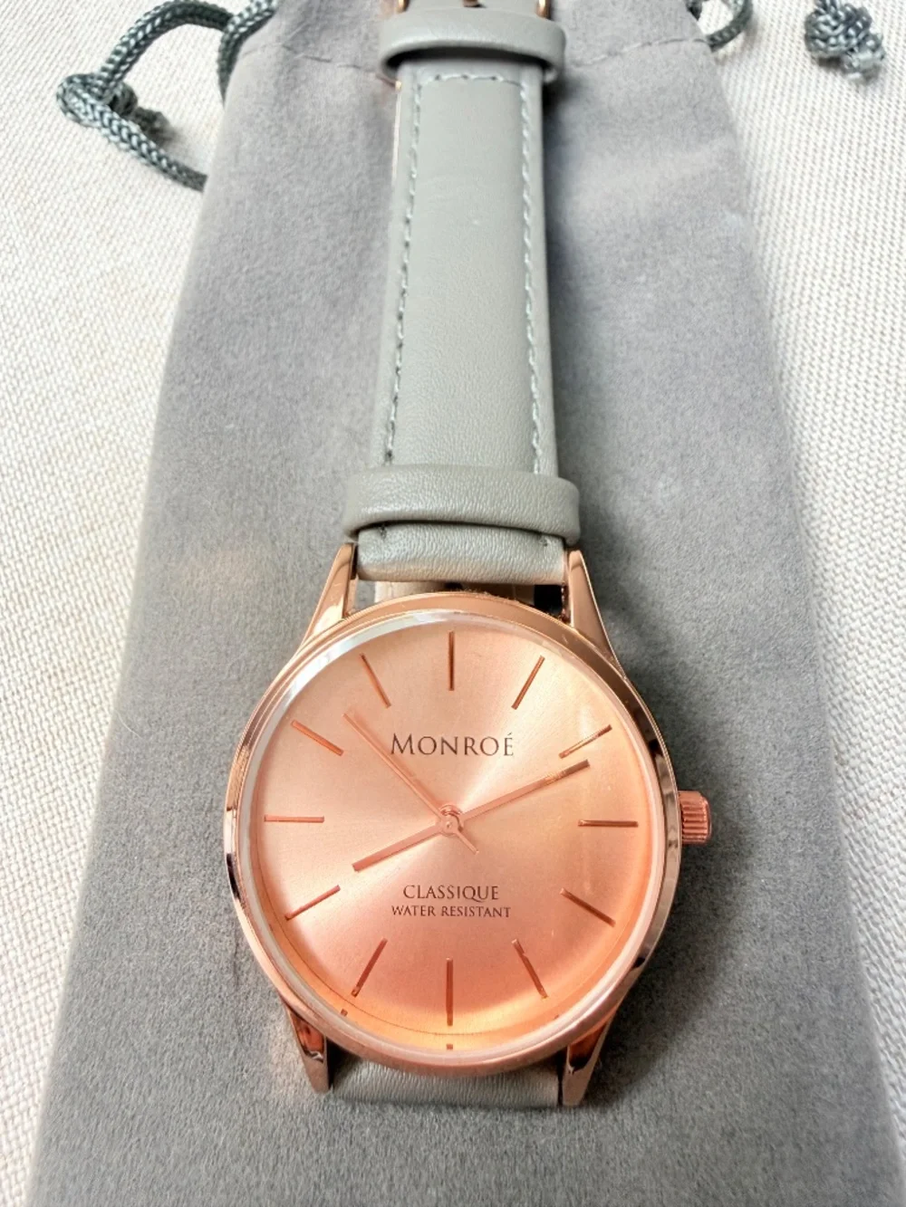 Ladies Monroe by Maestro Rose Gold Tone Gray Genuine Leather Watch New